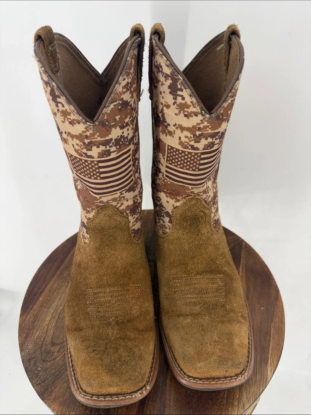 Ariat Youth Cowboy Boots 4.5 Wiggle Room Camo American Flag Western